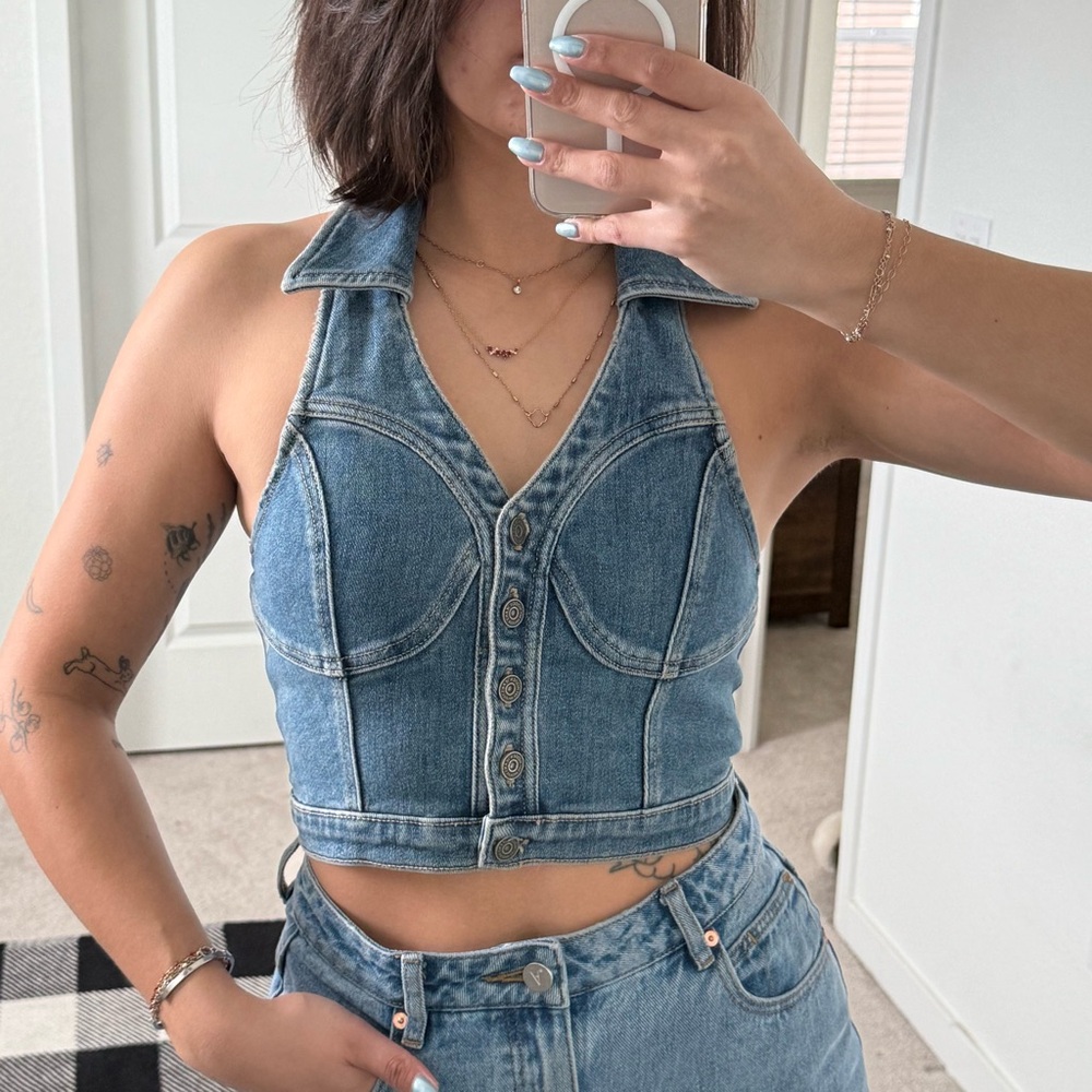 Denim Halter Top Vest